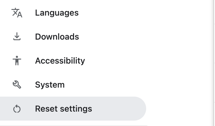 Select Reset settings